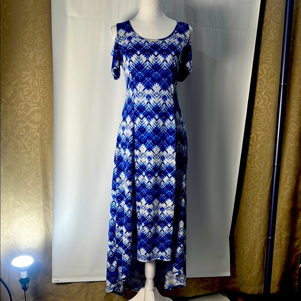 RELATIVITY Blue and White High Low Flutter Sleeve Sundress